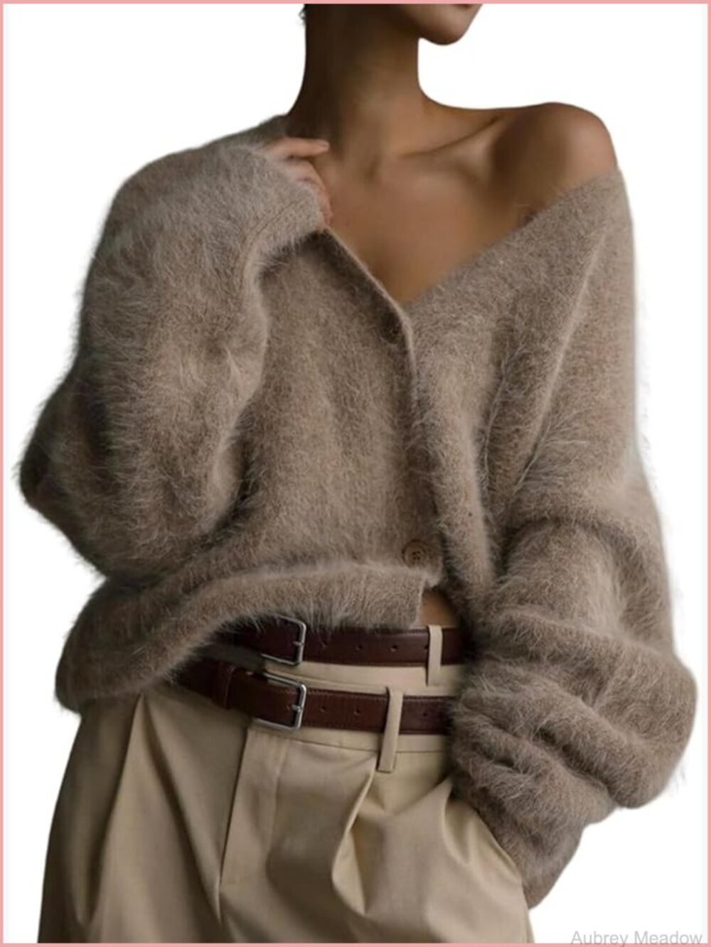 Cozy Fuzzy V-Neck Cardigan Sweater Button Down Fluffy Knit Top